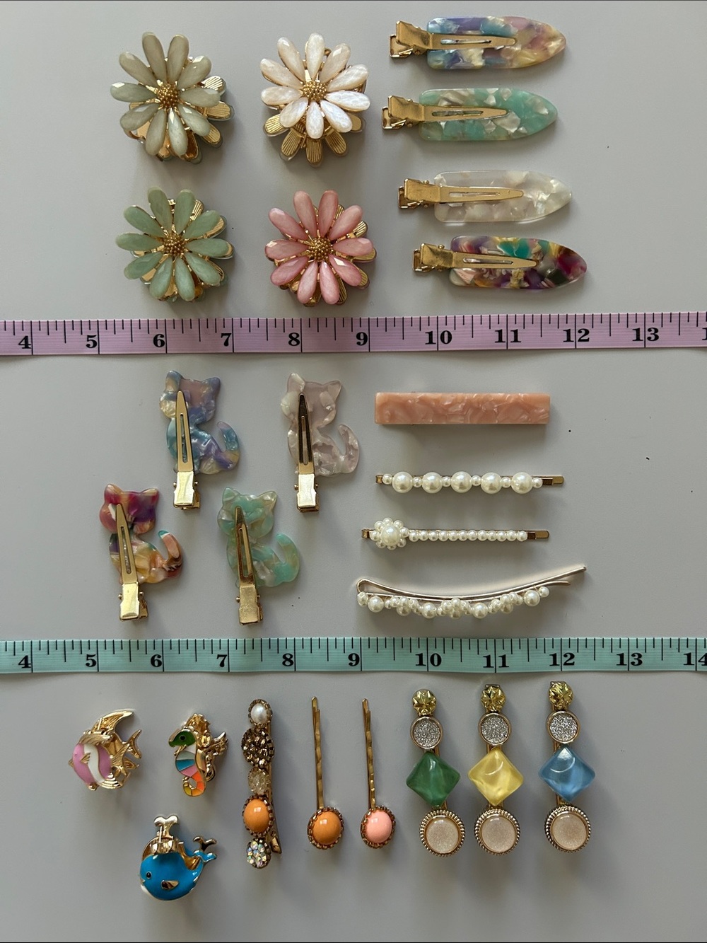 Assorted Floral, Animal, and Pearl Hair Clips Set - Pastel Multicolor